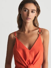 Reiss Orange Kay Tie Detail Linen Midi Dress - Image 4 of 6