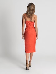 Reiss Orange Kay Tie Detail Linen Midi Dress - Image 5 of 6
