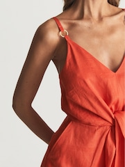 Reiss Orange Kay Tie Detail Linen Midi Dress - Image 6 of 6