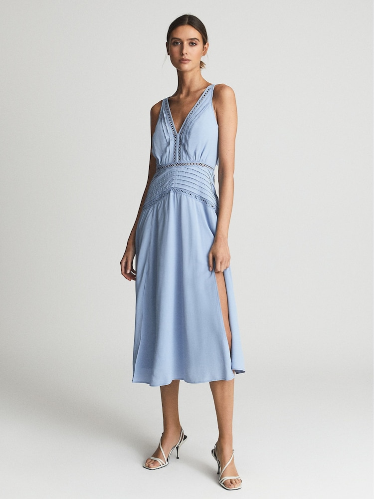 Reiss Blue Alberta Lace Trim Midi Dress - Image 1 of 6 Reiss Blue Alberta Lace Trim Midi Dress - Image 1 of 6