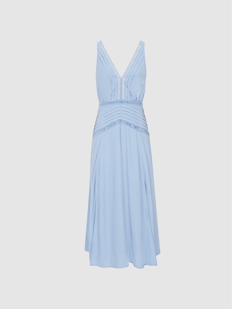 Reiss Blue Alberta Lace Trim Midi Dress - Image 2 of 6 Reiss Blue Alberta Lace Trim Midi Dress - Image 2 of 6
