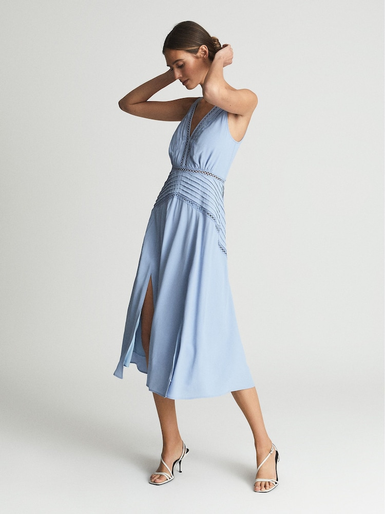 Reiss Blue Alberta Lace Trim Midi Dress - Image 6 of 6 Reiss Blue Alberta Lace Trim Midi Dress - Image 6 of 6