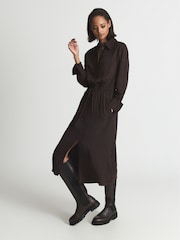 Reiss Burgundy Astrid Collared Midi Dress - Image 1 of 6