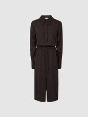 Reiss Burgundy Astrid Collared Midi Dress - Image 2 of 6