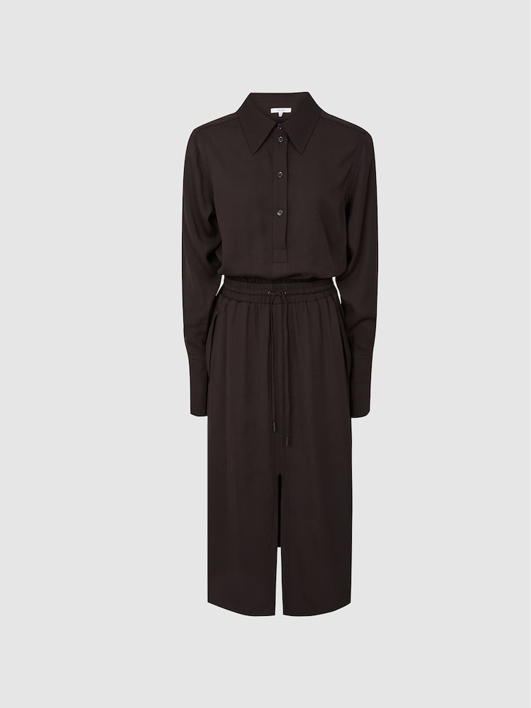 Reiss Burgundy Astrid Collared Midi Dress - Image 2 of 6