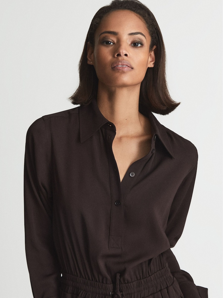 Reiss Burgundy Astrid Collared Midi Dress - Image 3 of 6