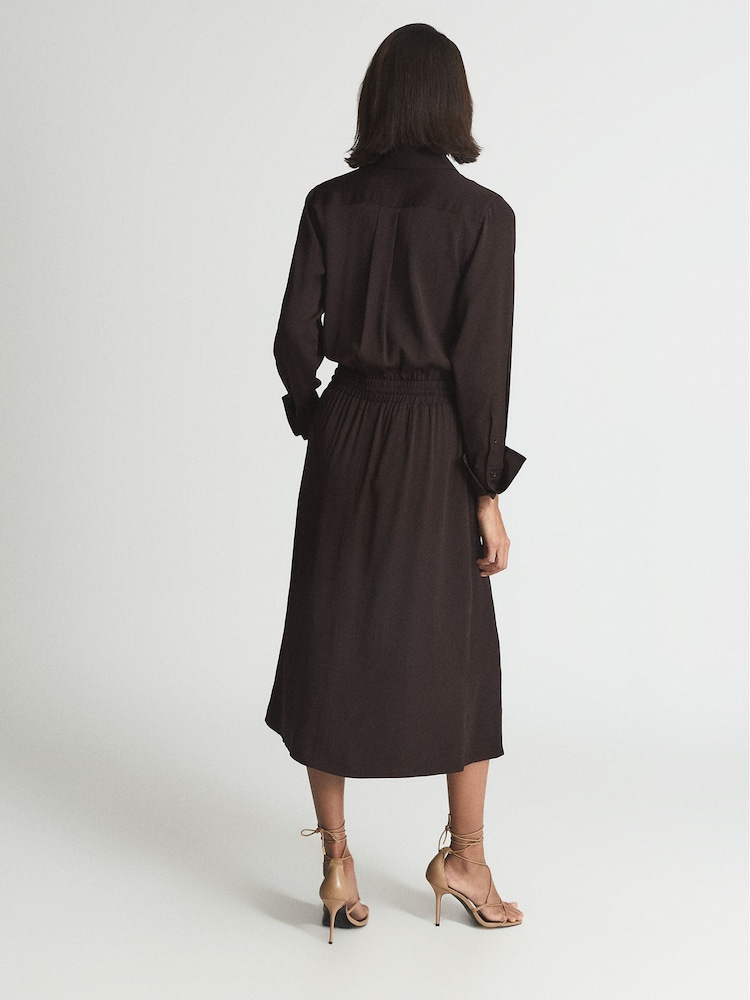 Reiss Burgundy Astrid Collared Midi Dress - Image 5 of 6