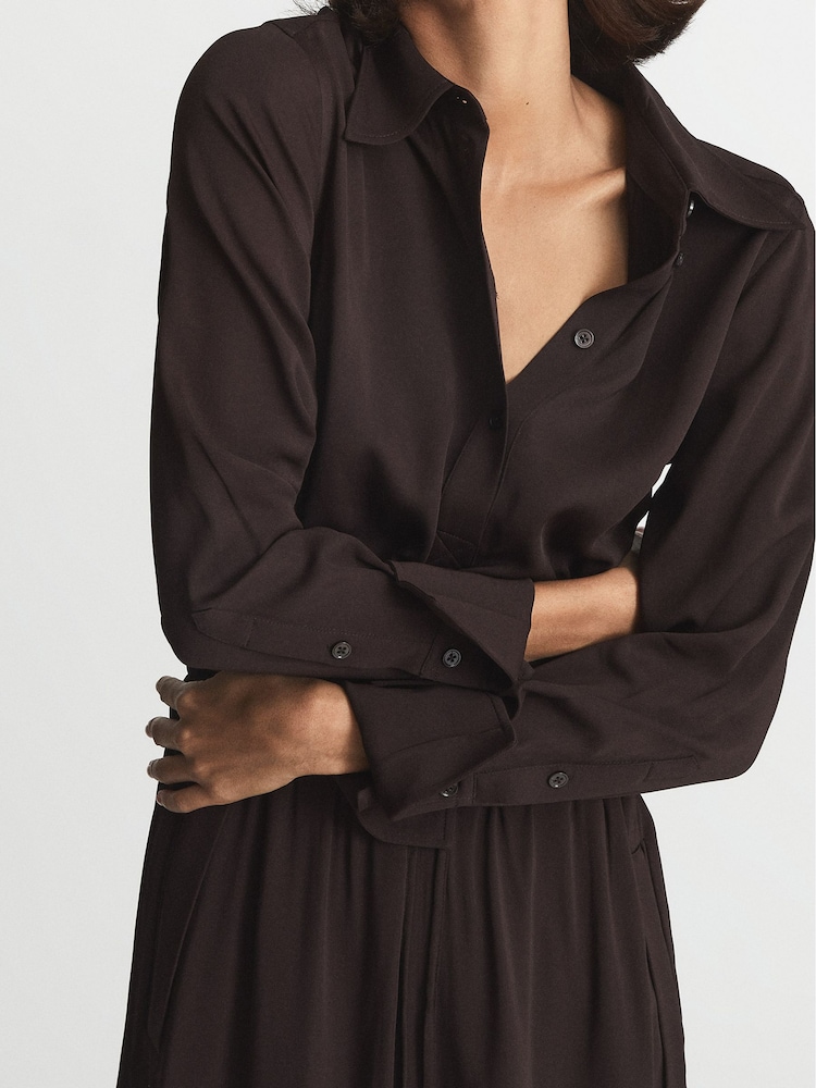 Reiss Burgundy Astrid Collared Midi Dress - Image 6 of 6