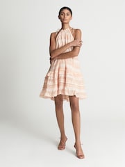 Reiss Coral Gabrielle Linen Blend Ruffle Mini Dress - Image 3 of 6
