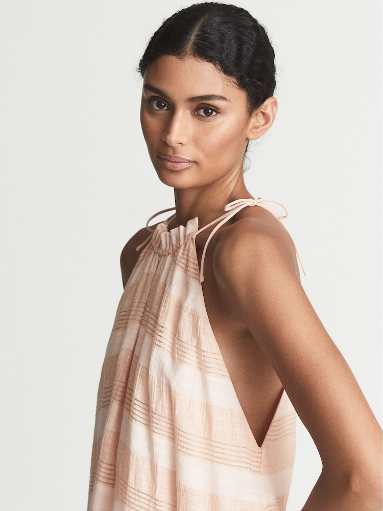 Reiss Coral Gabrielle Linen Blend Ruffle Mini Dress - Image 6 of 6