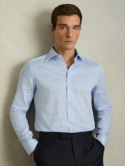 Reiss Blue Stripe Remote Cotton Sateen Shirt - Image 1 of 7