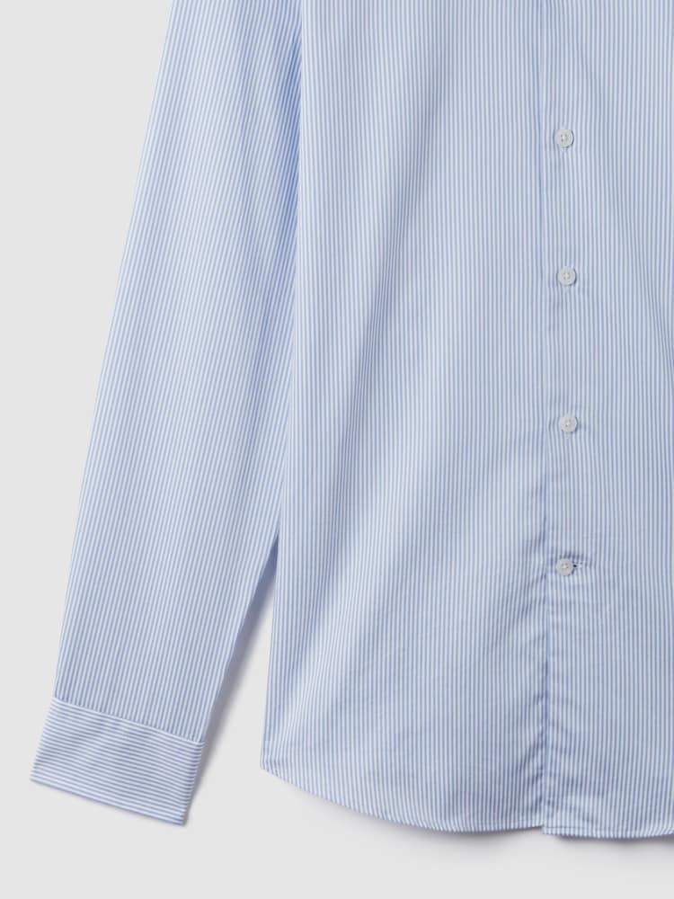 Reiss Blue Stripe Remote Cotton Sateen Shirt - Image 7 of 7
