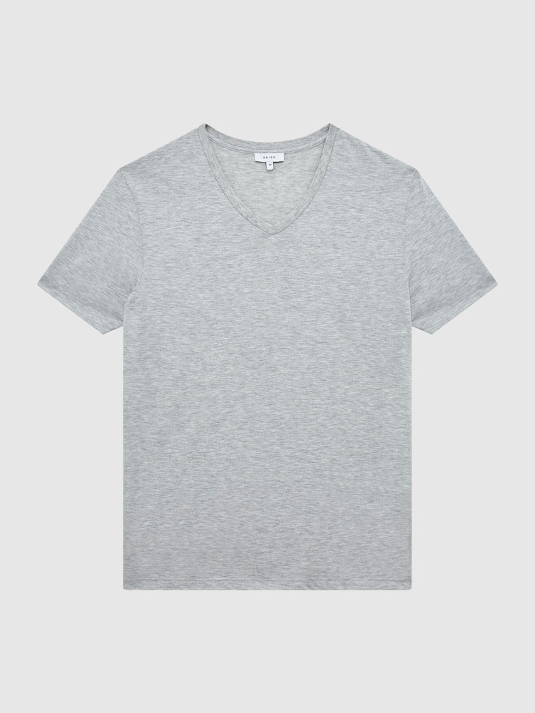 Reiss Grey Marl Dayton Regular Fit V-Neck T-Shirt - Image 2 of 6 Reiss Grey Marl Dayton Regular Fit V-Neck T-Shirt - Image 2 of 6