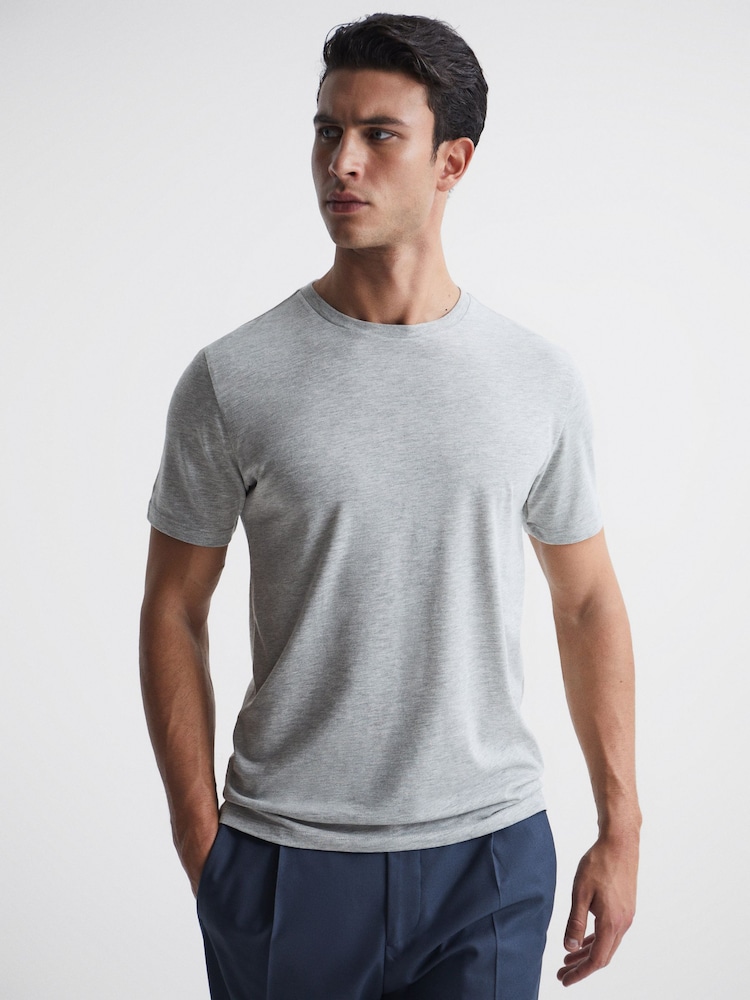 Reiss Grey Marl Bless Crew Neck T-shirt - Image 1 of 7