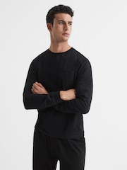 Reiss Black Bruno Long Sleeved Crew Neck T-shirt - Image 1 of 6