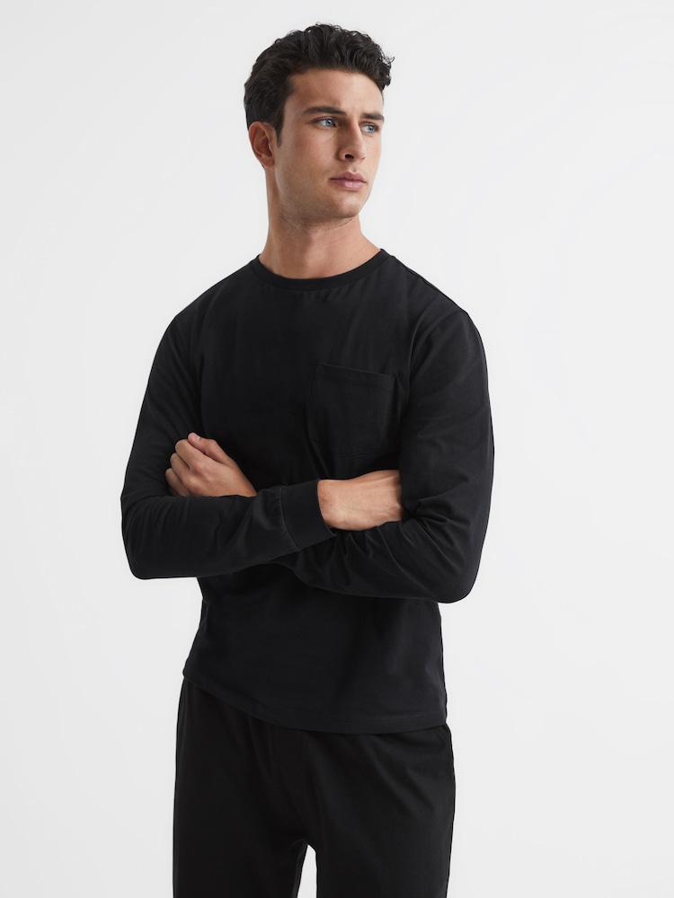 Reiss Black Bruno Long Sleeved Crew Neck T-shirt - Image 1 of 6
