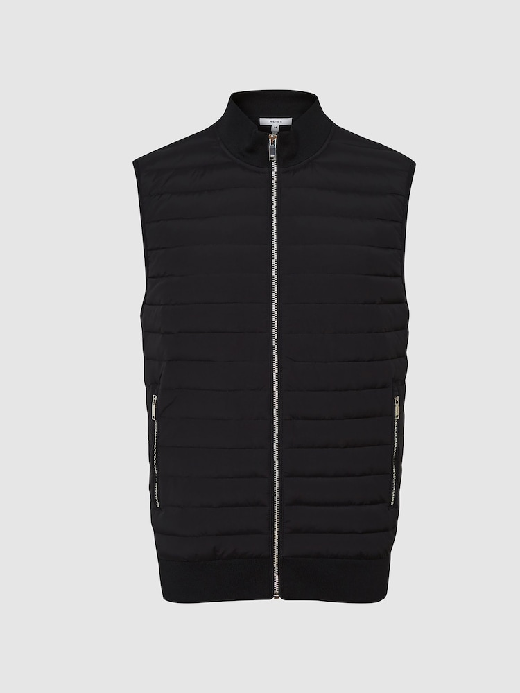 Reiss Black Pluto Hybrid Quilted Gilet - Image 2 of 5