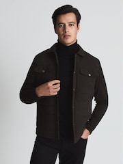 Reiss Brown Jay Quilted Shell Hybrid Jacket - Image 1 of 6