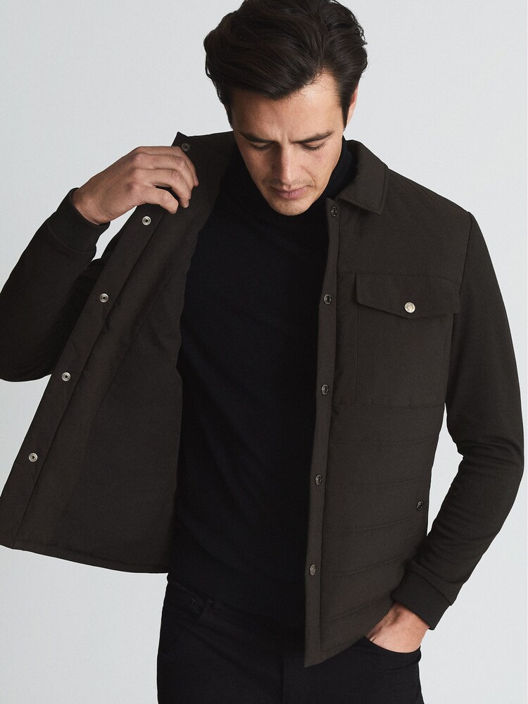 Reiss Brown Jay Quilted Shell Hybrid Jacket - Image 6 of 6