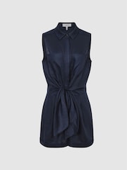 Reiss Navy Ema Sleeveless Linen Playsuit - Image 2 of 5