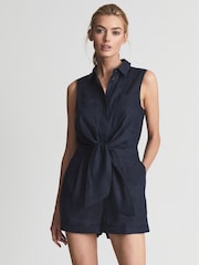 Reiss Navy Ema Sleeveless Linen Playsuit - Image 4 of 5