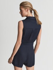 Reiss Navy Ema Sleeveless Linen Playsuit - Image 5 of 5