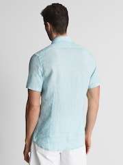 Reiss Aquamarine Holiday Slim Fit Linen Button-Through Shirt - Image 5 of 5