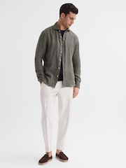 Reiss Olive Ruban Linen Button-Through Shirt - Image 3 of 6