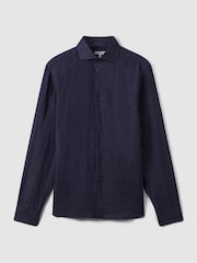 Reiss Navy Ruban Linen Button-Through Shirt - Image 2 of 7