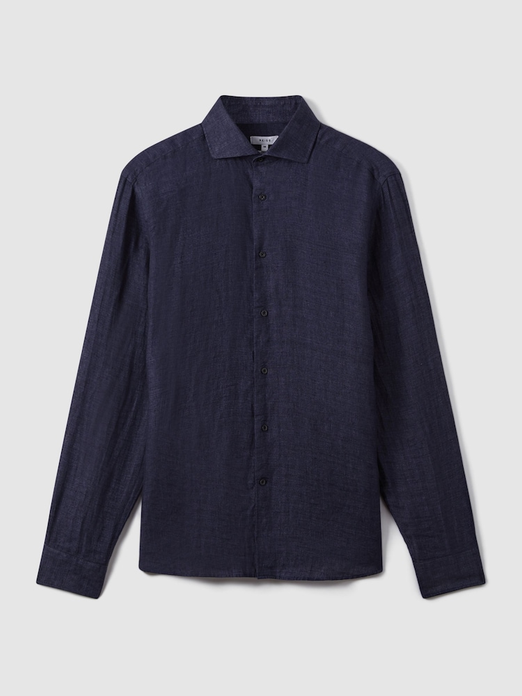 Reiss Navy Ruban Linen Button-Through Shirt - Image 2 of 7