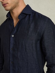 Reiss Navy Ruban Linen Button-Through Shirt - Image 4 of 7
