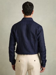 Reiss Navy Ruban Linen Button-Through Shirt - Image 5 of 7
