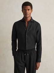 Reiss Black Ruban Linen Cutaway-Collar Shirt - Image 1 of 8