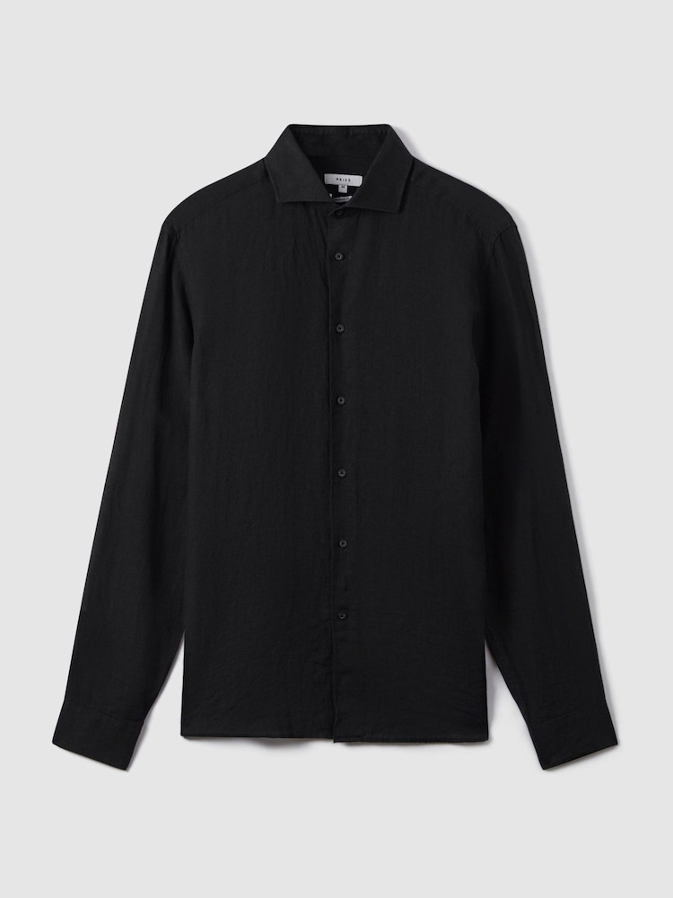 Reiss Black Ruban Linen Cutaway-Collar Shirt - Image 2 of 8