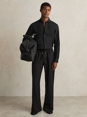 Reiss Black Ruban Linen Cutaway-Collar Shirt - Image 3 of 8