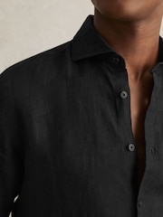 Reiss Black Ruban Linen Cutaway-Collar Shirt - Image 4 of 8