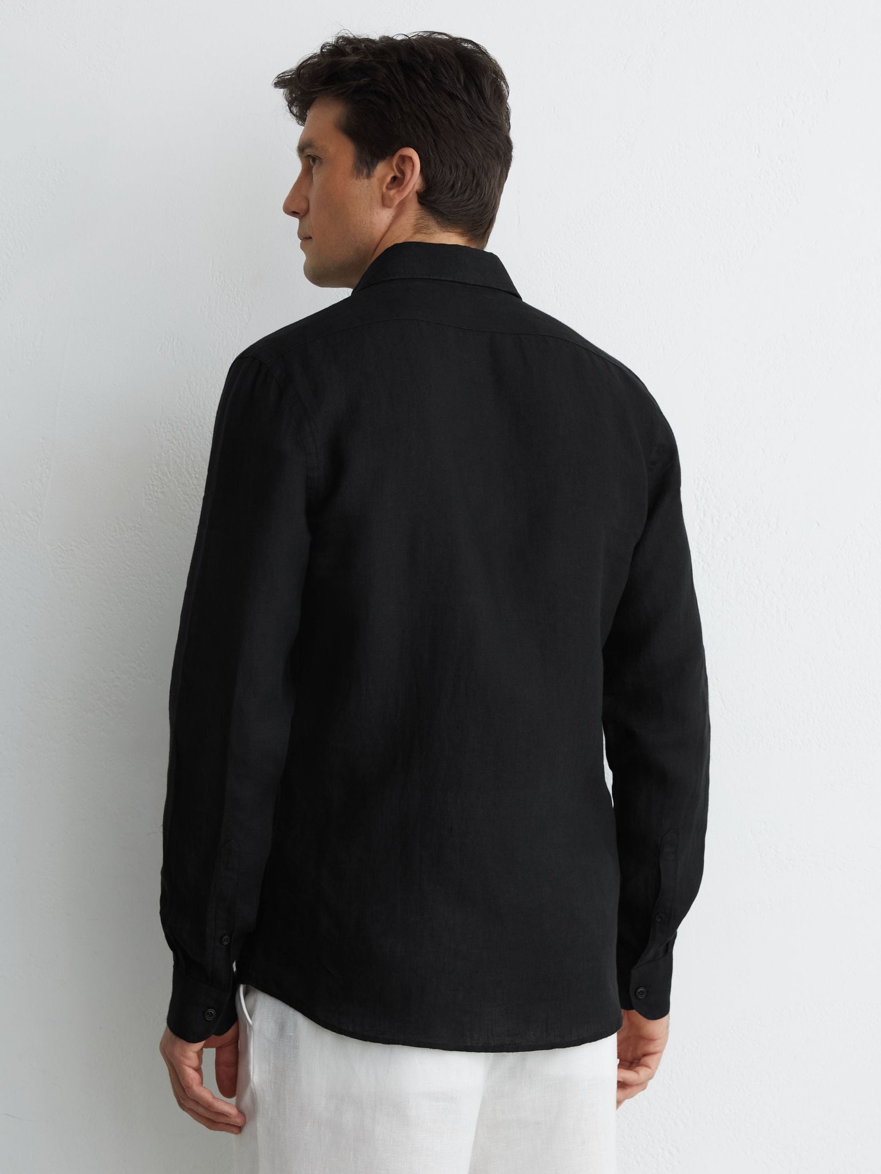 Buy Reiss Black Ruban Linen Regular-Fit Long-Sleeve Shirt from