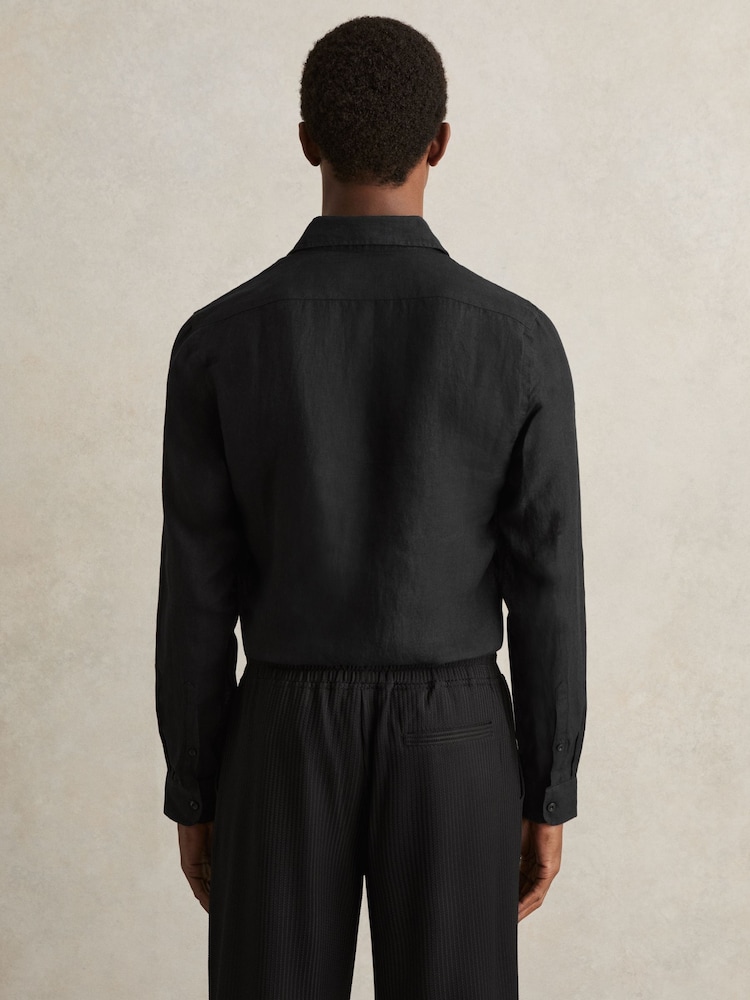 Reiss Black Ruban Linen Button-Through Shirt - Image 6 of 8