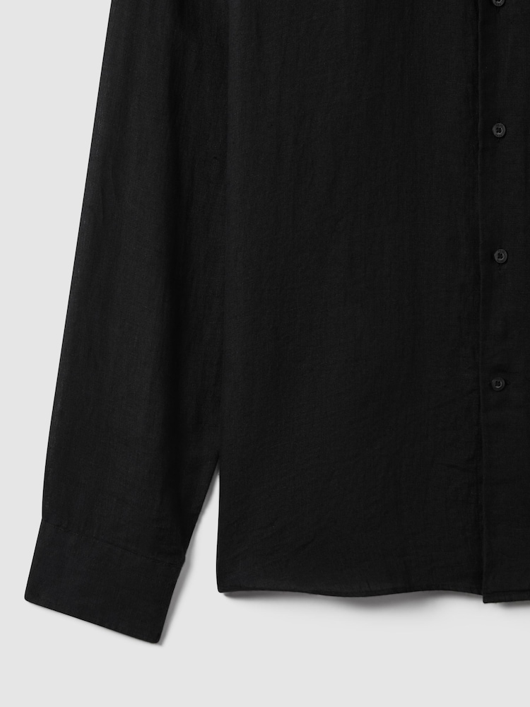 Reiss Black Ruban Linen Cutaway-Collar Shirt - Image 8 of 8