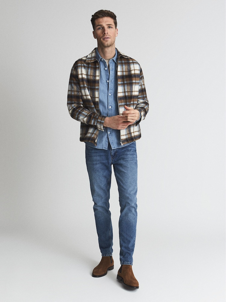 Reiss Toffee Hutch Brushed Check Over-Shirt - Image 1 of 6