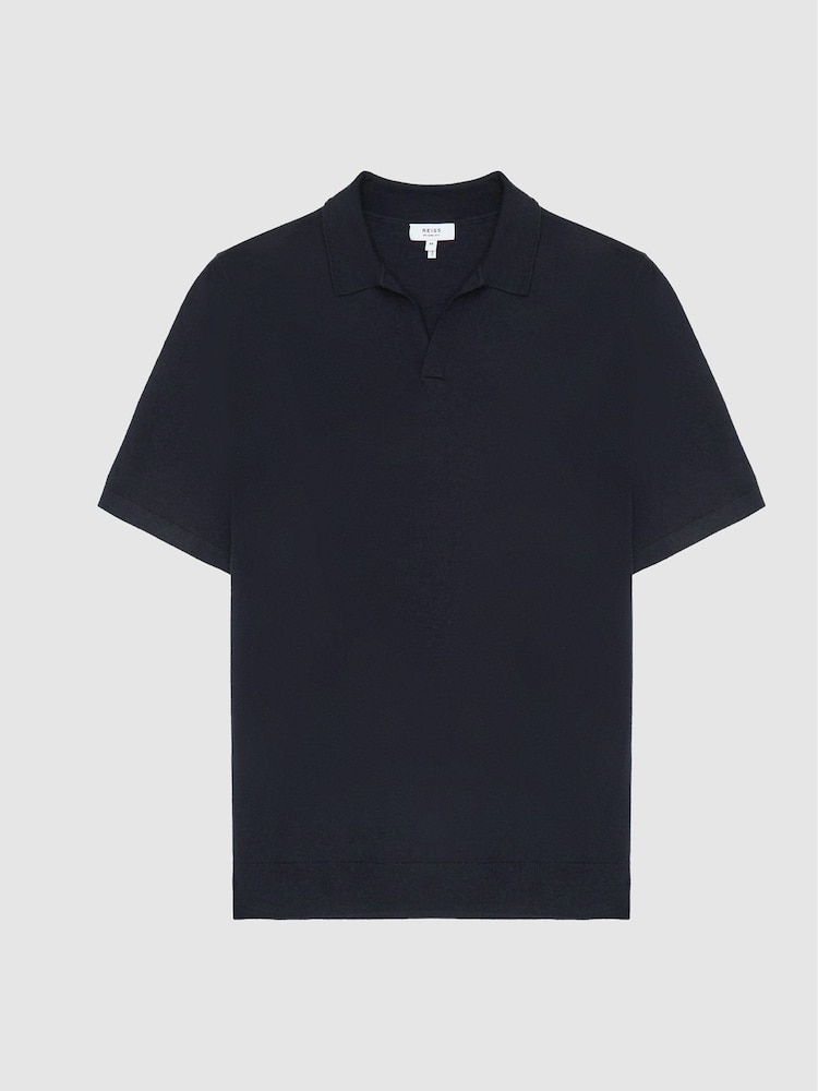 Reiss Navy Duchie Merino Wool Open Collar Polo Shirt - Image 2 of 7