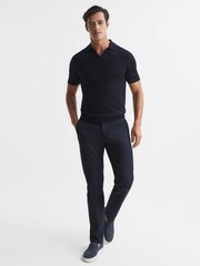 Reiss Navy Duchie Merino Wool Open Collar Polo Shirt - Image 3 of 7