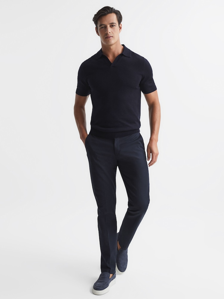 Reiss Navy Duchie Merino Wool Open Collar Polo Shirt - Image 3 of 7