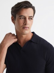 Reiss Navy Duchie Merino Wool Open Collar Polo Shirt - Image 4 of 7