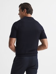 Reiss Navy Duchie Merino Wool Open Collar Polo Shirt - Image 5 of 7