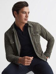 Reiss Navy Duchie Merino Wool Open Collar Polo Shirt - Image 6 of 7
