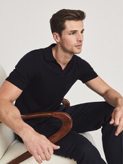 Reiss Navy Duchie Merino Wool Open Collar Polo Shirt - Image 7 of 7