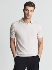 Arcilla - Polo Duchie de cuello abierto de lana merina de Reiss - Imagen 1 de 5