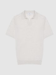 Arcilla - Polo Duchie de cuello abierto de lana merina de Reiss - Imagen 2 de 5