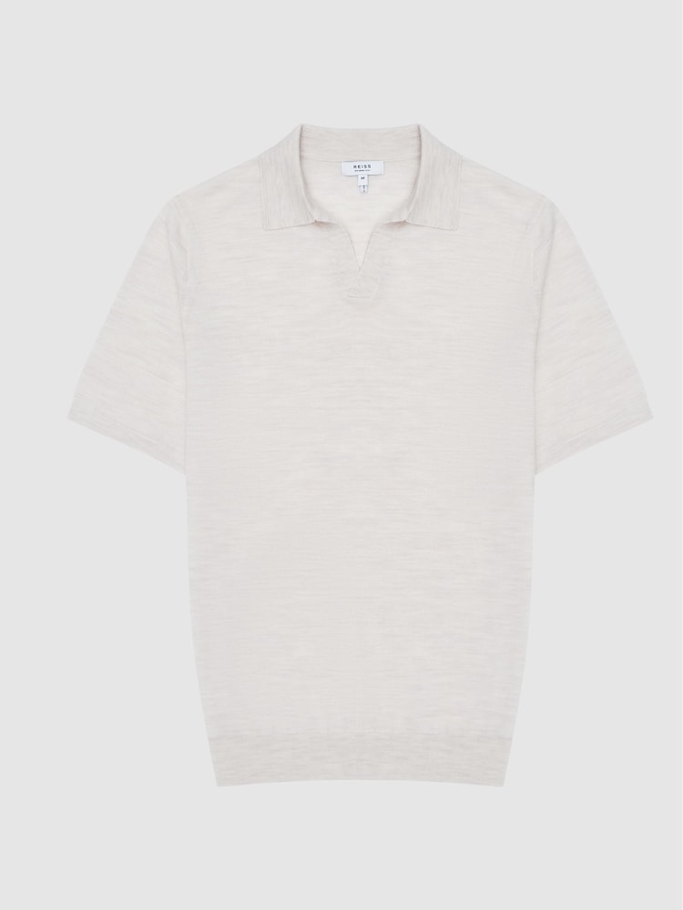Arcilla - Polo Duchie de cuello abierto de lana merina de Reiss - Imagen 2 de 5